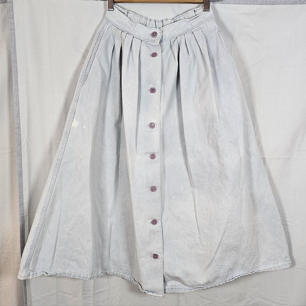 Vintage Tracer Heavy Denim Skirt Button Front Size Small Pockets Made in the USA